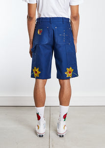 Sky High Farm Embroidered Workwear Denim Shorts (Blue)