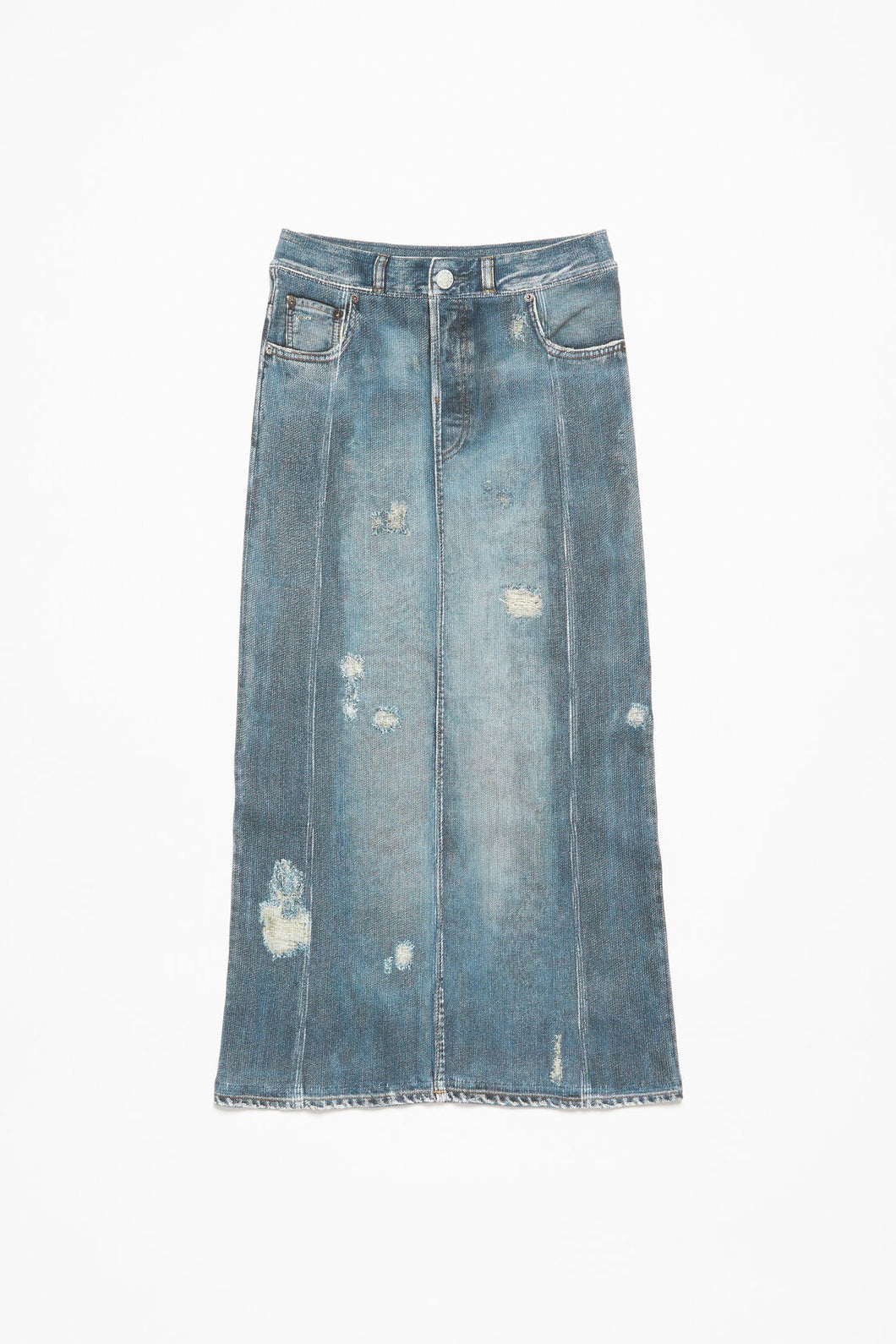 Rib cotton print skirt (Denim Blue)