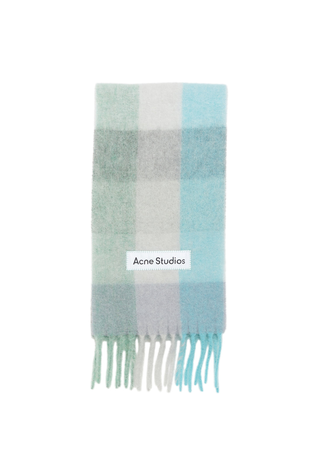 Acne Studios Mohair Checked Scarf (Turquoise/Grey/Mint Green)