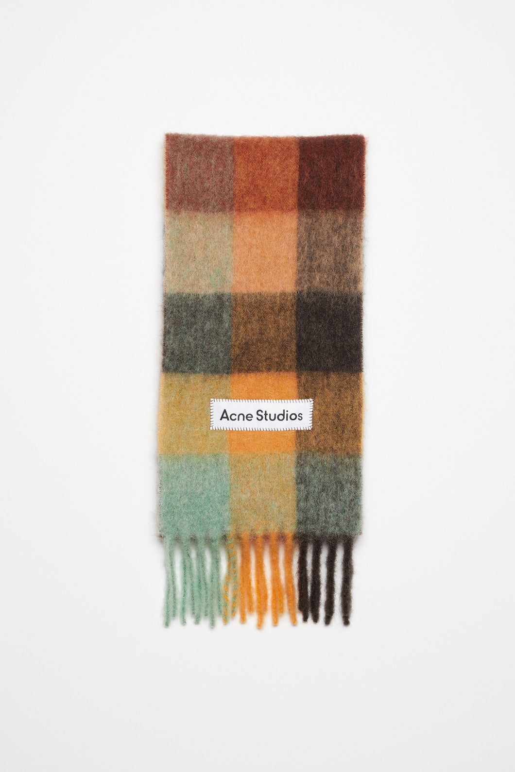 Acne Studios Mohair Checked Scarf (Chestnut brown/Yellow/Green)