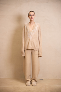 UMA WANG Long Sleeve V Top (Tan)