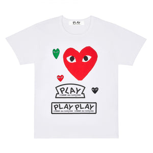 Play Comme des Garçons Logo T-Shirt with Red Heart (White)
