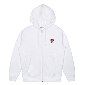 Play Comme des Garçons Hooded Sweatshirt with Double Red Heart (White)