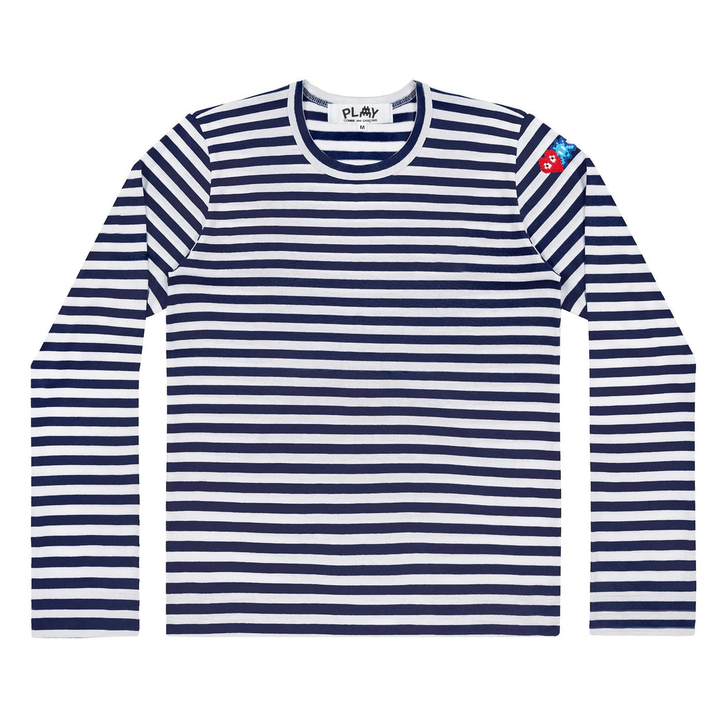 Play Comme des Garçons x the Artist Invader Striped L/S T-Shirt (White/Navy)