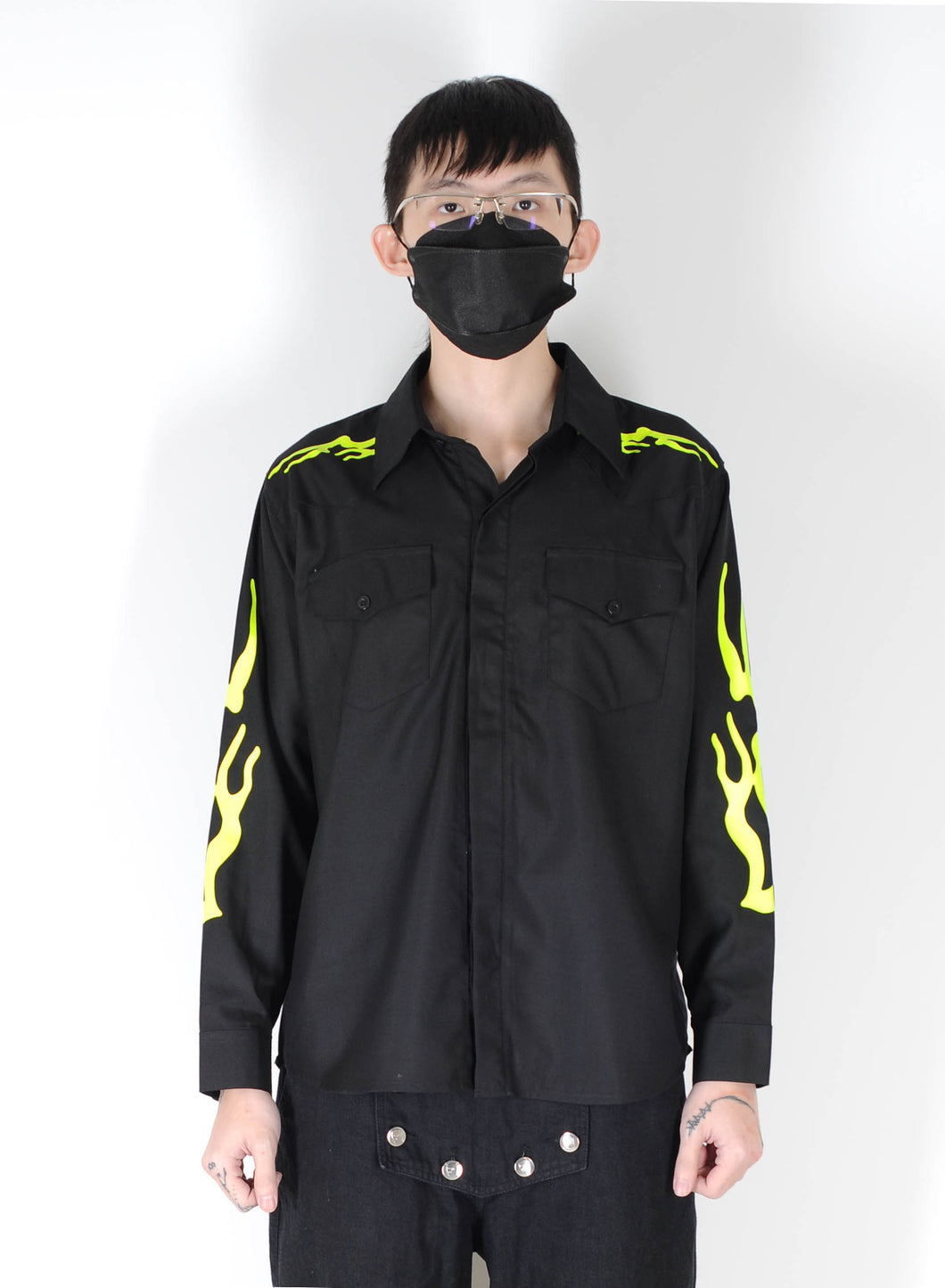 Youths in Balaclava Long Sleeve Graphic Shirt Woven (Black)